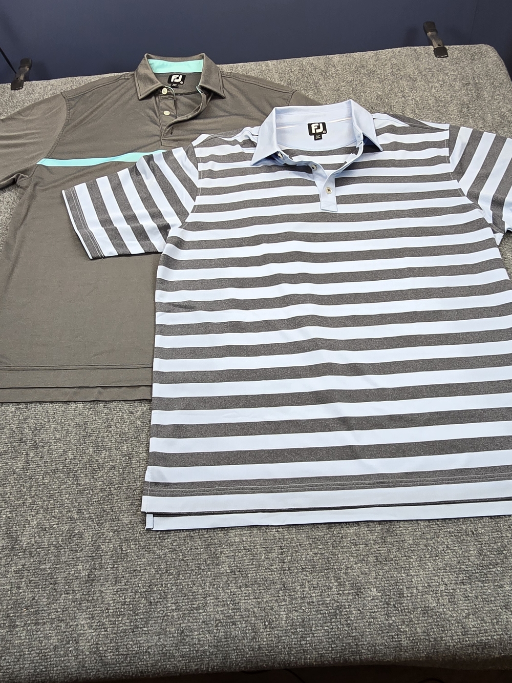 Lot of 2 FootJoy Golf Polos Mens XL Performance Golf Shirts Gray Striped